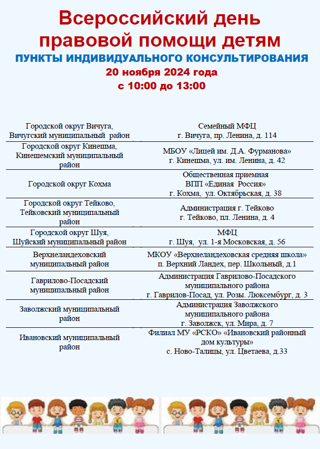 Всероссийский день правовой помощи детям в Ивановской области